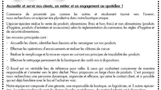 Ô Bocal recrute 1 épicier-épicière