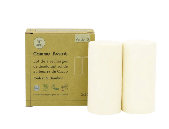 Déodorant en stick Comme Avant : lot de 2 recharges parfum cédrat & bambou