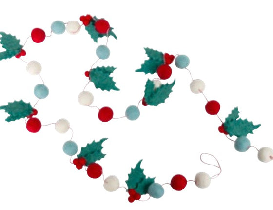 Guirlande en feutrine - feuilles de houx