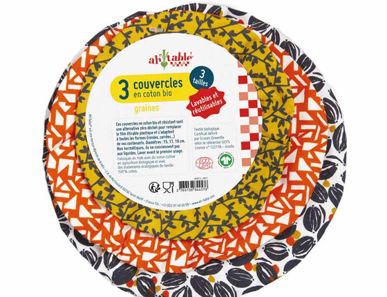 Lot de 3 petits recouvres-plats en coton bio - coloris 