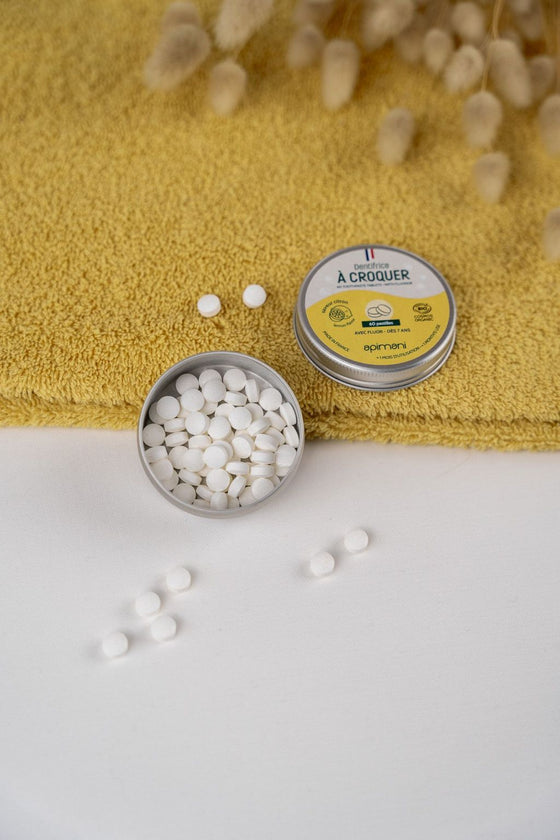 Dentifrice à croquer bio au citron - avec boîte