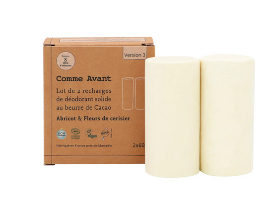 Déodorant en stick Comme Avant : lot de 2 recharges parfum abricot & cerisier
