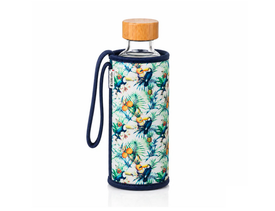 Gourde en verre et housse - tropical