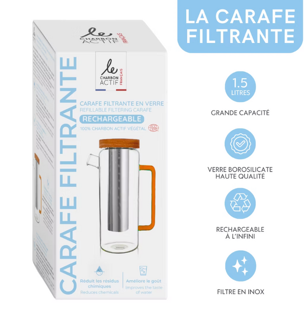 Carafe filtrante en verre 1.5L - rechargeable
