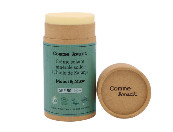 Crème solaire solide SPF 50 Comme Avant : Parfum Monoï & Musc